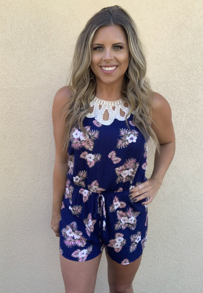 NAVY & PINK FLORAL ROMPER