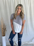 GREY & IVORY COLORBLOCKED TEE