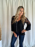 BLACK CROCHET LACE BUTTON TOP