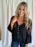 BLACK CROCHET LACE BUTTON TOP