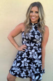 BLACK & IVORY FLORAL A-LINE DRESS