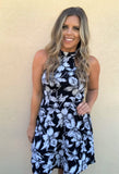 BLACK & IVORY FLORAL A-LINE DRESS