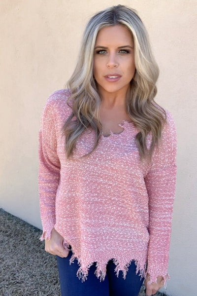 SALMON FRAYED SWEATER