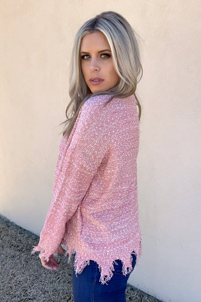 SALMON FRAYED SWEATER