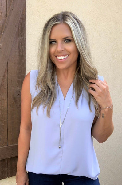 GREY PLEATED V NECK BLOUSE