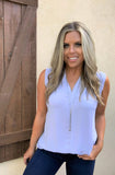 GREY PLEATED V NECK BLOUSE