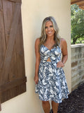 NAVY PRINTED TWIST FRONT DRESS