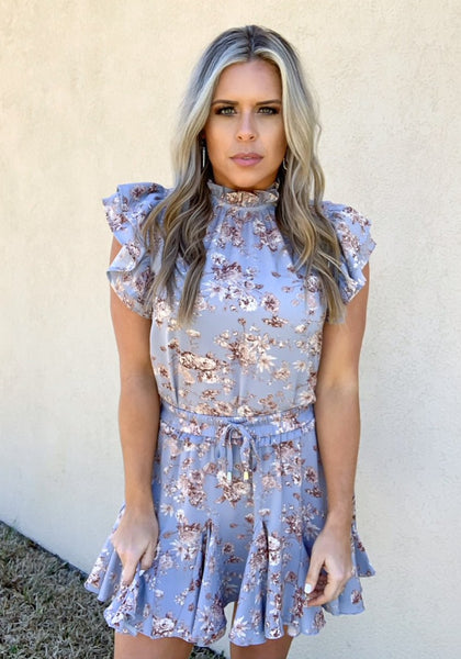 BLUE FLORAL RUFFLE SKORT