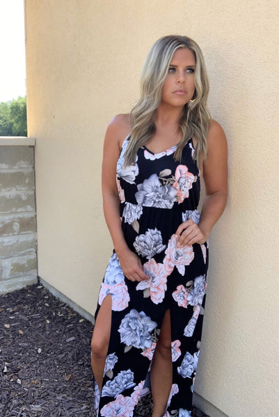 BLACK FLORAL MAXI DRESS
