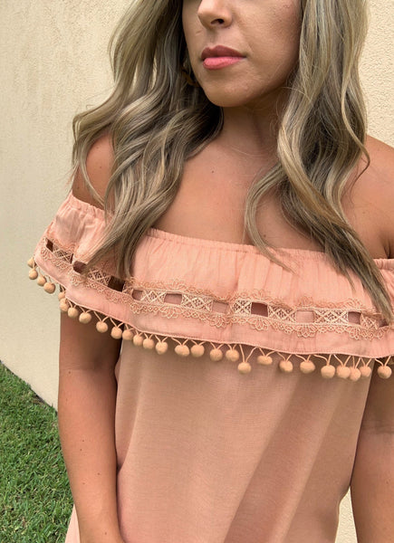 APRICOT OFF THE SHOULDER DRESS