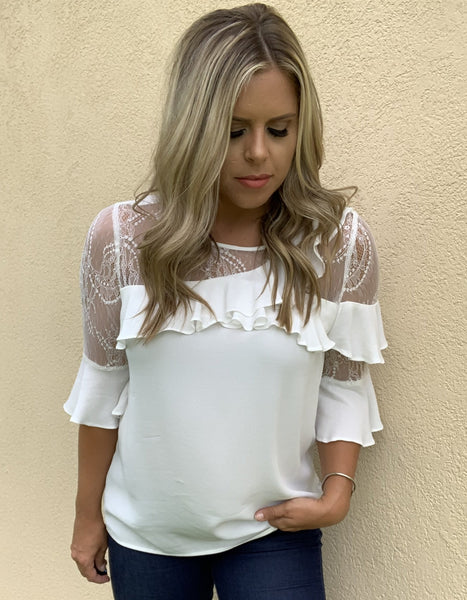 WHITE RUFFLE BLOUSE