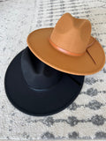 BLACK WOOL WIDE BRIM HAT