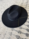 BLACK WOOL WIDE BRIM HAT
