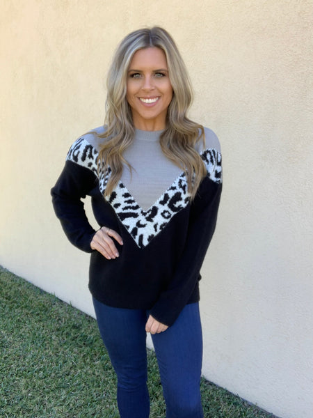 GREY & BLACK LEOPARD SWEATER