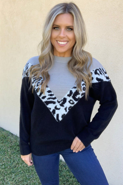 GREY & BLACK LEOPARD SWEATER