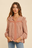 MAUVE FLORAL RUFFLE BLOUSE