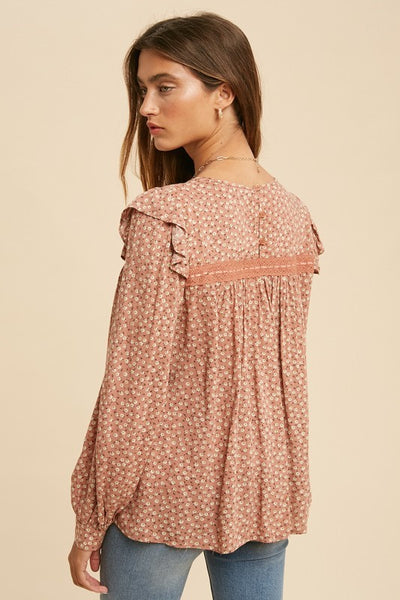 MAUVE FLORAL RUFFLE BLOUSE
