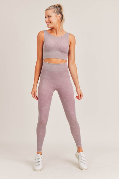 MAUVE MINERAL WASH RIBBED HIGH WAISTED LEGGING