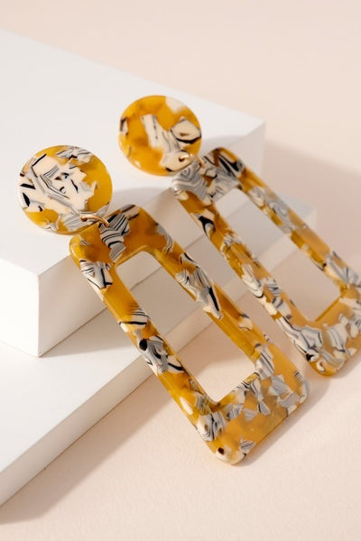 MUSTARD PRINTED RESIN STATEMENT EARRINGS
