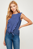 NAVY CROCHET RUFFLE TANK