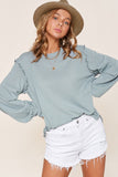 STEEL BLUE RUFFLE SHOULDER TOP