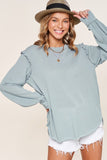 STEEL BLUE RUFFLE SHOULDER TOP