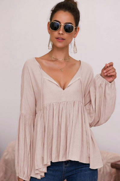 TAUPE BABYDOLL BLOUSE