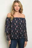 NAVY FLORAL OTS BLOUSE