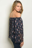 NAVY FLORAL OTS BLOUSE