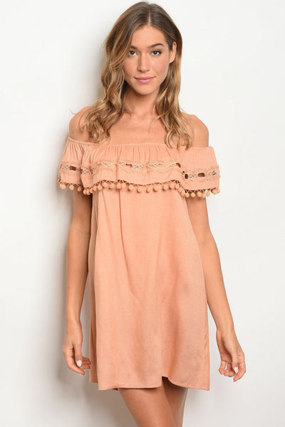 APRICOT OFF THE SHOULDER DRESS