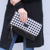 FOLDOVER BLACK & WHITE BUFFALO CLUTCH