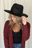 BLACK WOOL WIDE BRIM HAT