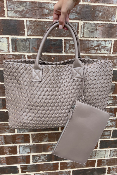 DARK TAUPE WOVEN TOTE BAG