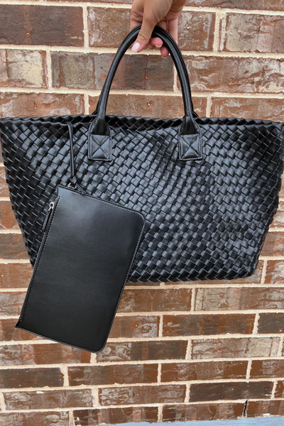 BLACK WOVEN TOTE BAG