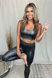 BLACK SNAKE PRINT FOIL SPORTS BRA