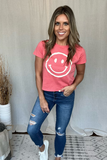 CORAL SEMI-CROPPED SMILEY FACE TEE