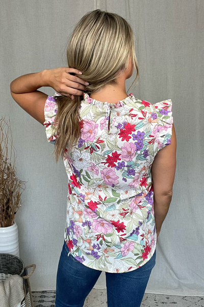 FLORAL PRINT TOP WITH RUFFLE SLEEVES