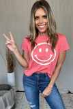 CORAL SEMI-CROPPED SMILEY FACE TEE