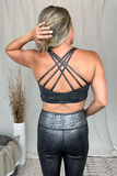 BLACK SNAKE PRINT FOIL SPORTS BRA