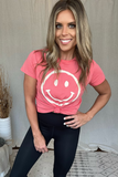 CORAL SEMI-CROPPED SMILEY FACE TEE