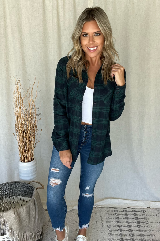 MIDNIGHT BLUE GREEN FLANNEL SHIRT Boutique by Alexia