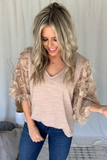 LIGHT FAWN FEATHER SLEEVE TOP