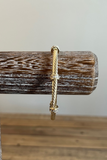 GOLD CABLE CUFF BRACELET WITH THREE CZ BEADS