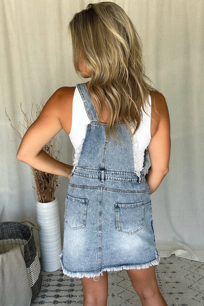 DISTRESSED DENIM OVERALL DRESS Boutique by Alexia