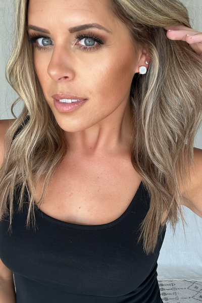 WHITE OPALESCENT DRUZY CIRCLE STUD EARRING