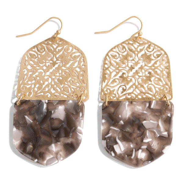 GOLD & GREY ACETATE STATEMENT EARRINGS