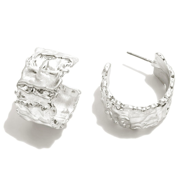 SILVER CHUNKY TEXTURED METAL HOOPS