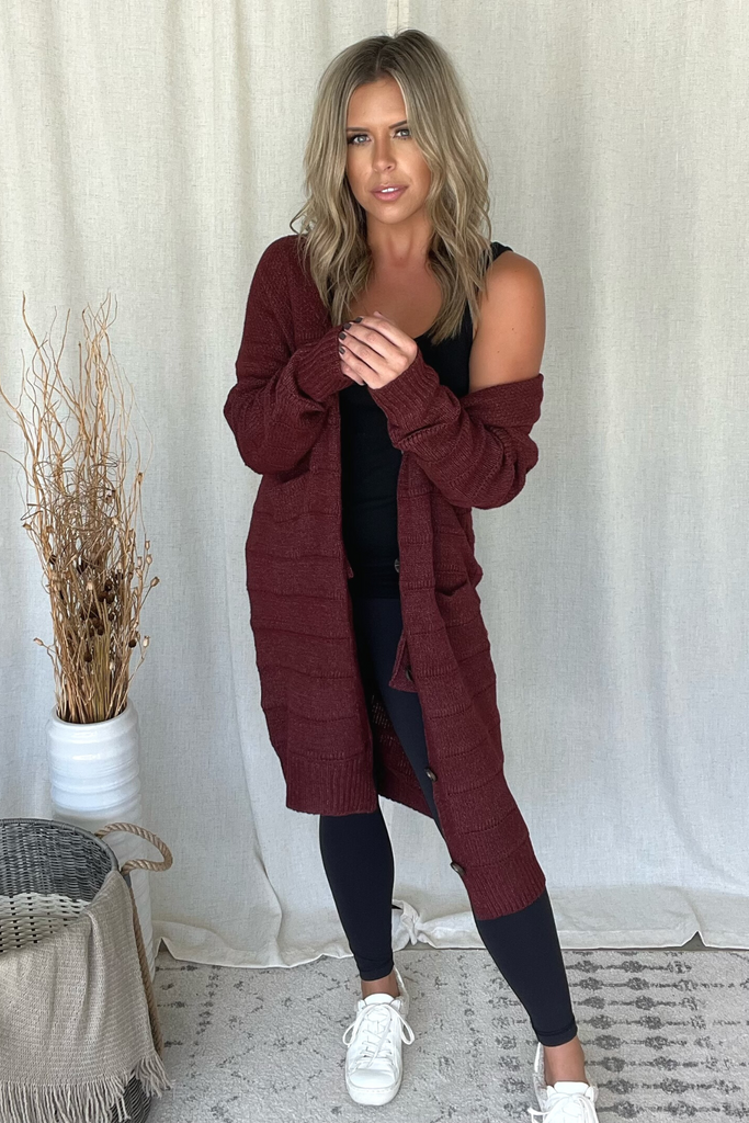 By Any Means Necessary Hooded Duster Cardigan (Red Bean) · NanaMacs