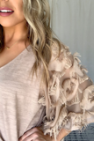 LIGHT FAWN FEATHER SLEEVE TOP