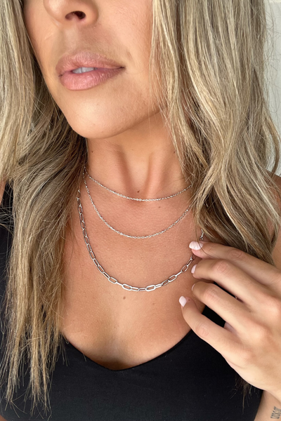 SILVER TRIPLE LAYER CHAIN NECKLACE